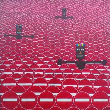 Malerei mit dem Titel "Sens interdit et co…" von Eric Richet, Original-Kunstwerk, Acryl Auf Keilrahmen aus Holz montiert