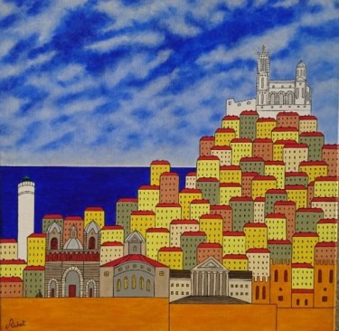 Картина под названием "Marseille et sa sar…" - Eric Richet, Подлинное произведение искусства, Акрил Установлен на Деревянная…