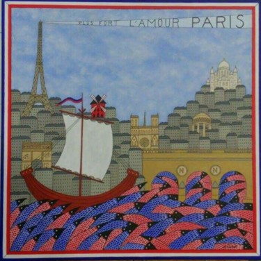 Painting titled ""Plus fort l'amour…" by Eric Richet, Original Artwork, Acrylic Mounted on Wood Stretcher frame