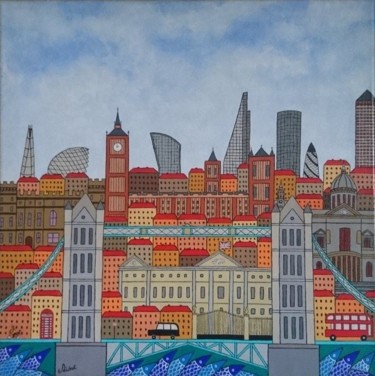 Painting titled "Londres" by Eric Richet, Original Artwork, Acrylic Mounted on Wood Stretcher frame