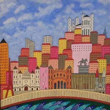 Painting titled "Lyon" by Eric Richet, Original Artwork, Acrylic Mounted on Wood Stretcher frame