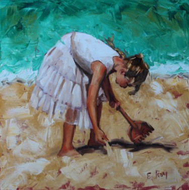 Peinture intitulée "fillette à la pelle…" par Eric Roy, Œuvre d'art originale, Huile