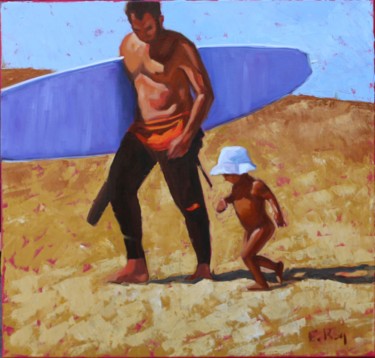 Peinture intitulée "papa-surfeur.jpg" par Eric Roy, Œuvre d'art originale, Huile