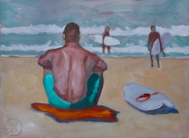 Painting titled "surfeur dos R.jpg" by Eric Roy, Original Artwork, Oil