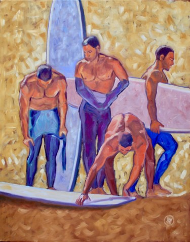 Peinture intitulée "4 surfeurs.jpg" par Eric Roy, Œuvre d'art originale, Huile