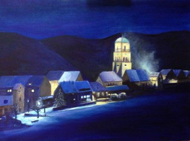 Painting titled "Neige et nuit.jpeg" by Eric Sautonie, Original Artwork, Oil