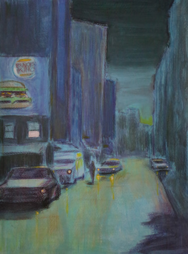 Painting titled "Blue lights" by Eric Stephan, Original Artwork, Pencil