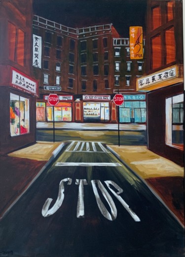 Painting titled "STOP!" by Eric Stephan, Original Artwork, Acrylic Mounted on Wood Stretcher frame