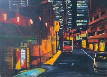 Painting titled "Quand la ville dort" by Eric Stephan, Original Artwork, Acrylic Mounted on Wood Stretcher frame