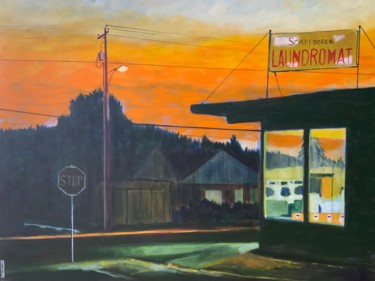 Painting titled "Laundromat" by Eric Stephan, Original Artwork, Acrylic Mounted on Wood Stretcher frame