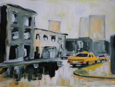 Painting titled "Yellow cab" by Eric Stephan, Original Artwork, Acrylic