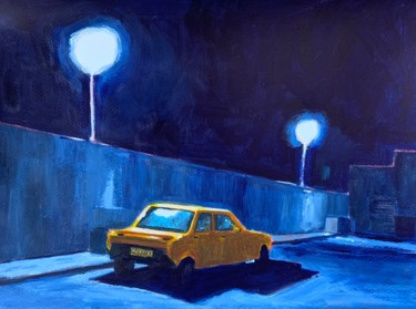 Painting titled "Voiture jaune" by Eric Stephan, Original Artwork, Acrylic