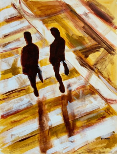 Painting titled "Across the street" by Eric Stephan, Original Artwork, Acrylic