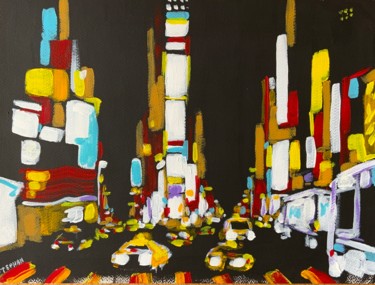 Painting titled "Times Square by nig…" by Eric Stephan, Original Artwork, Acrylic