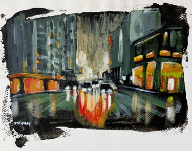 Peinture intitulée "Déjà la nuit Papier" par Eric Stephan, Œuvre d'art originale, Acrylique