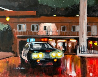 Painting titled "Motel 1977" by Eric Stephan, Original Artwork, Acrylic