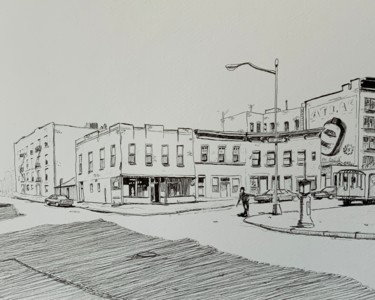 Drawing titled "In the street" by Eric Stephan, Original Artwork, Ink