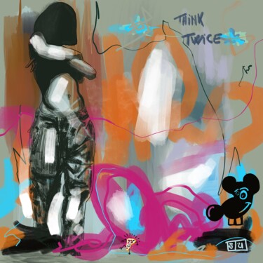 Digital Arts titled "Think twice #1" by Eric Stephan, Original Artwork, Digital Painting Mounted on Other rigid panel