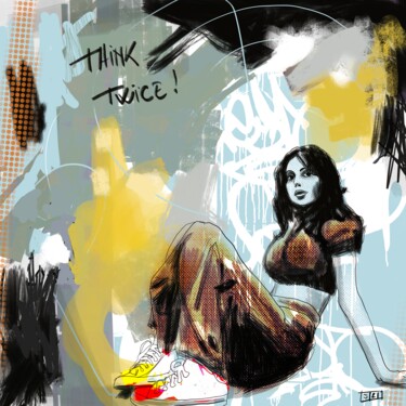 Digitale Kunst mit dem Titel "Think twice #2" von Eric Stephan, Original-Kunstwerk, Digitale Malerei Auf Andere starre Platt…