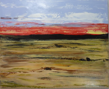 Peinture intitulée ""Aube rouge"" par Eric Taboureau (Donekk), Œuvre d'art originale, Acrylique Monté sur Châssis en bois