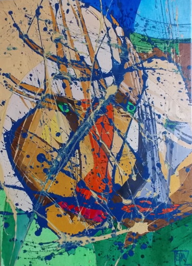 Painting titled "L'Écoute de l'ancien" by Tépaz, Original Artwork, Oil