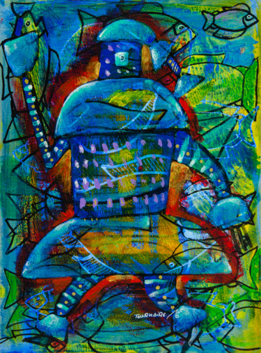 Malerei mit dem Titel "La Nuit du bleu" von Eric Tournaire, Original-Kunstwerk, Acryl