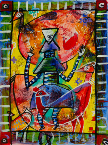 Schilderij getiteld "Dancer with birds" door Eric Tournaire, Origineel Kunstwerk, Acryl