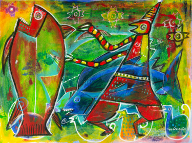 Peinture intitulée "Green fish" par Eric Tournaire, Œuvre d'art originale, Acrylique