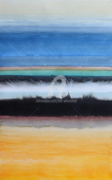 Painting titled "Composition colorée…" by Eric Winzenried, Original Artwork, Watercolor Mounted on Wood Stretcher frame
