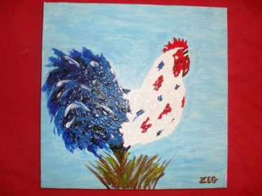 Peinture intitulée "beau coq" par Zeg, Œuvre d'art originale, Acrylique