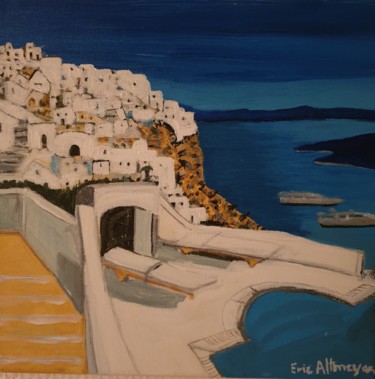 Peinture intitulée "TERASSE A SANTORIN" par Eric Altmeyer, Œuvre d'art originale, Acrylique