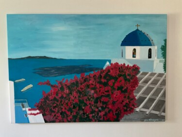 Peinture intitulée "Santorin fleuri" par Eric Altmeyer, Œuvre d'art originale, Acrylique Monté sur Châssis en bois