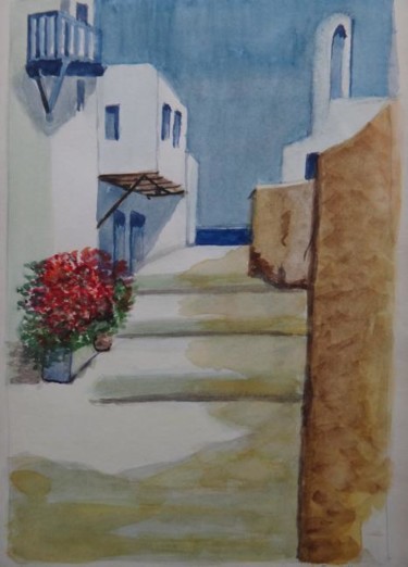 Painting titled "ESCALIER GREC" by Eric Altmeyer, Original Artwork, Oil