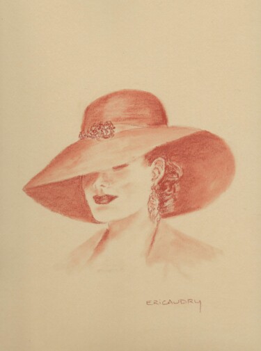 Dessin intitulée "Visage à chapeau" par Eric Audry, Œuvre d'art originale, Pastel