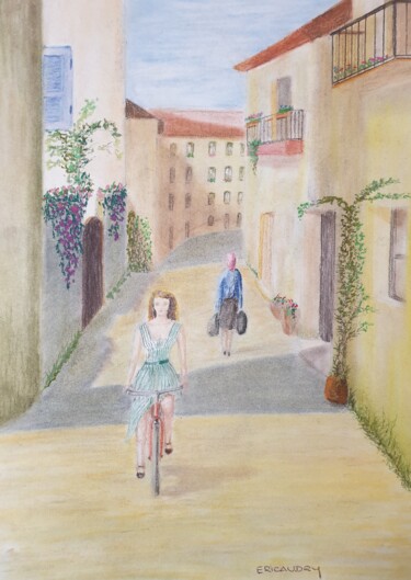 Drawing titled "En passant par le v…" by Eric Audry, Original Artwork, Pastel