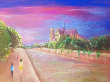 En longeant les quais de la Seine-Paris Dessin intitulée "En longeant les qua…" par Eric Audry, Œuvre d'art originale, Pastel Monté sur Verre
