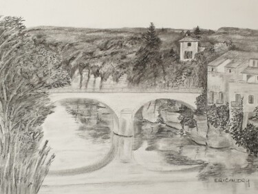 Drawing titled "Le pont de Ruoms" by Eric Audry, Original Artwork, Charcoal