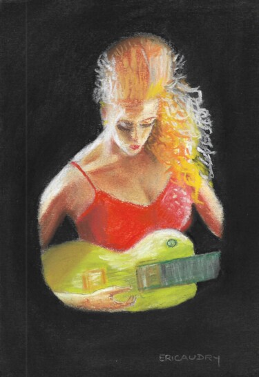 Dessin intitulée "La rockeuse" par Eric Audry, Œuvre d'art originale, Pastel