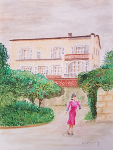 Drawing titled ""Les Collettes" Mai…" by Eric Audry, Original Artwork, Pastel