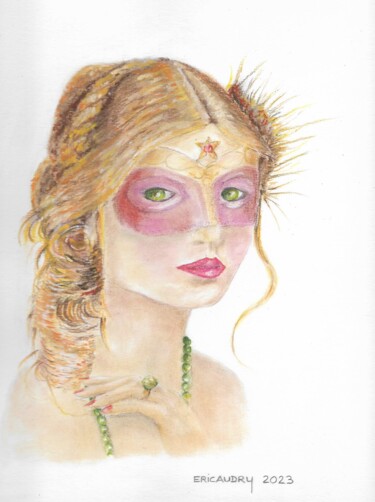 Dibujo titulada "Demoiselle masquée" por Eric Audry, Obra de arte original, Pastel