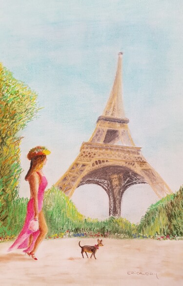 Drawing titled "Balade à la Tour Ei…" by Eric Audry, Original Artwork, Pastel
