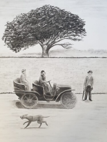 Drawing titled "L'automobile - Débu…" by Eric Audry, Original Artwork, Charcoal