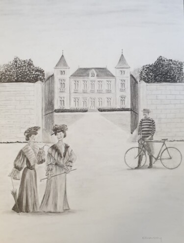 Рисунок под названием "La demeure - Début…" - Eric Audry, Подлинное произведение искусства, Древесный уголь Установлен на ка…