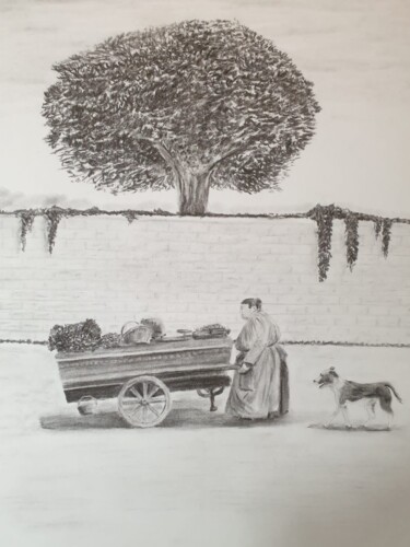 Rysunek zatytułowany „La marchande - Débu…” autorstwa Eric Audry, Oryginalna praca, Węgiel drzewny