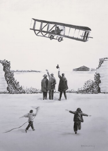 Drawing titled "L'aéroplane- Début…" by Eric Audry, Original Artwork, Charcoal