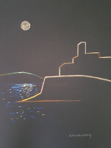 Рисунок под названием "Pleine lune sur les…" - Eric Audry, Подлинное произведение искусства, Пастель