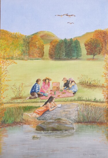 Desenho intitulada "Déjeuner sur l'herb…" por Eric Audry, Obras de arte originais, Pastel