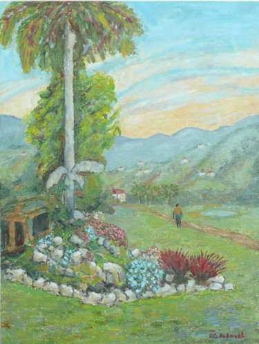 Malerei mit dem Titel "Daybreak Jamaica" von Eric Delaval, Original-Kunstwerk, Öl Auf Keilrahmen aus Holz montiert