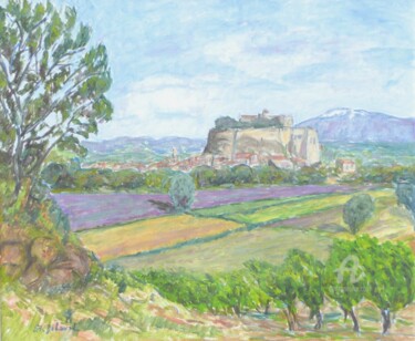 Painting titled "View of Grignan cas…" by Eric Delaval, Original Artwork, Oil