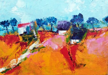 Peinture intitulée "village et paysage 4" par De, Œuvre d'art originale, Huile